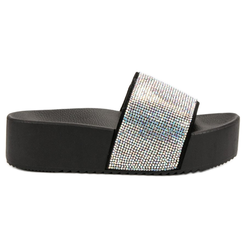 Marquiz Trendiga tofflor på plattformen svart grå