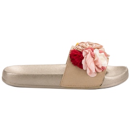 SHELOVET Gyllene tofflor med blommor