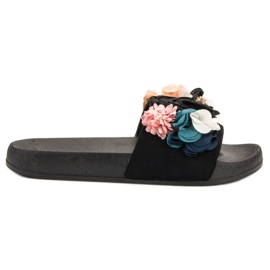 SHELOVET Svarta tofflor med blommor