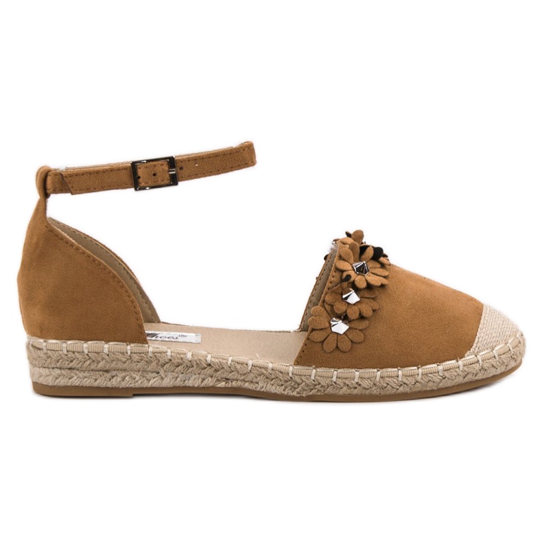 Best Shoes Kamel Espadriller med blommor brun