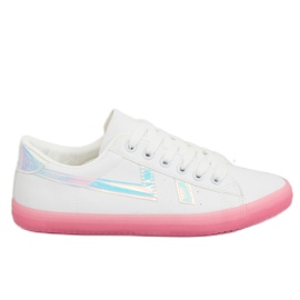 Kvinnors vita och rosa sneakers B0-08 WHITE / PEACH