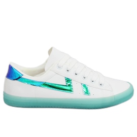 Kvinnors vita och gröna sneakers B0-08 WHITE / L.GREEN