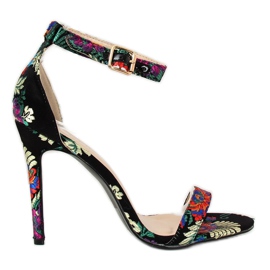 Orientaliska svarta sandaler KSL708 Svart mångfärgad
