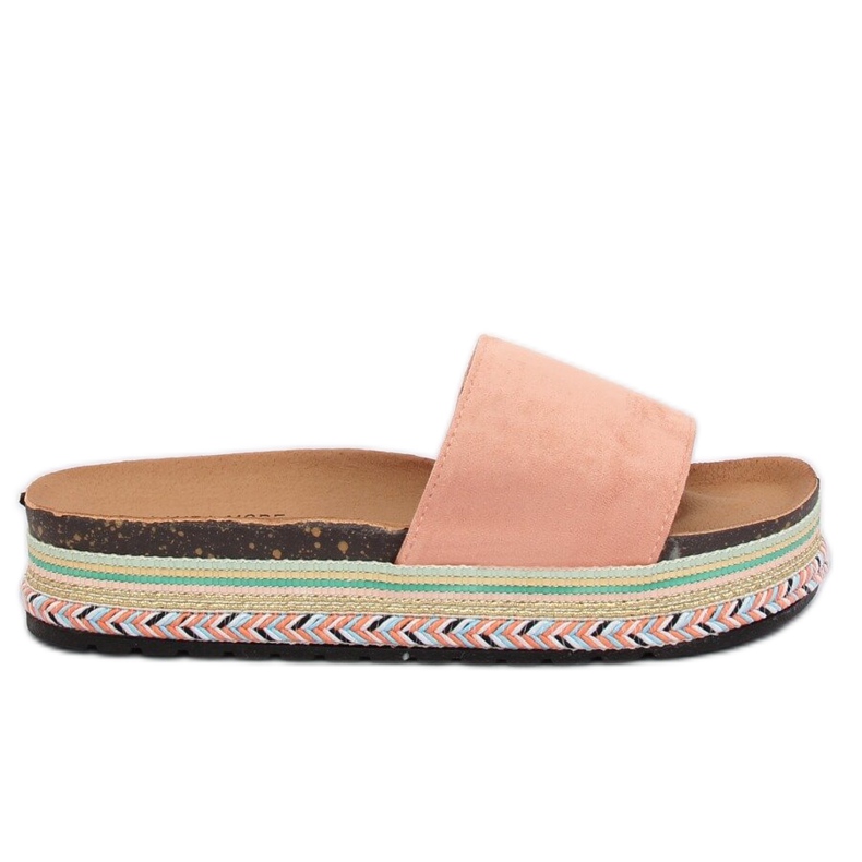 Rosa LS-117 Rosa tofflor med hög sula