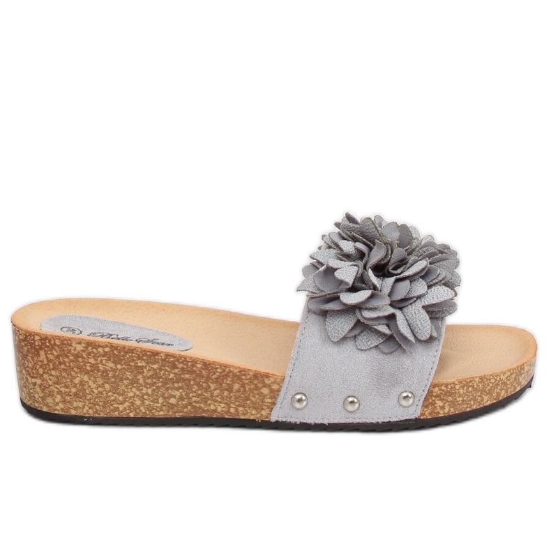 Grå S63 ​​Grå tofflor med blommor