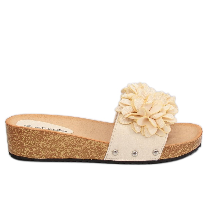 Beige tofflor med blommor S63 Beige