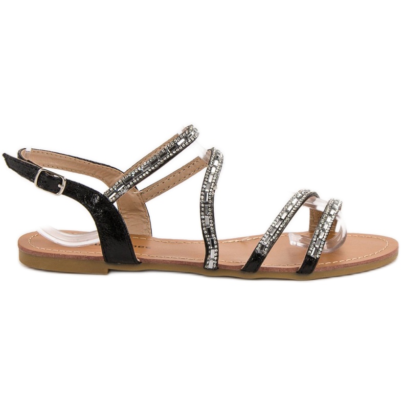L. Lux. Shoes Platta sandaler med cubic zirconia svart