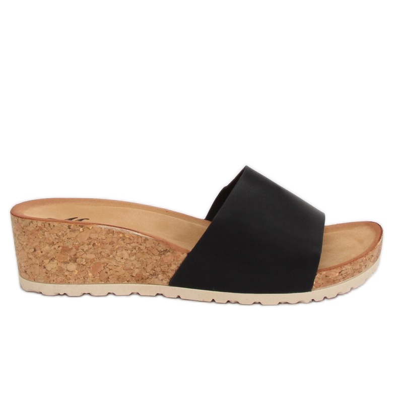 Svart kork wedge tofflor 3527-12 Svart
