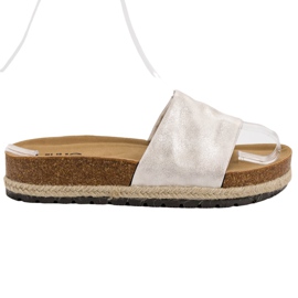 Kylie Glänsande silver tofflor grå