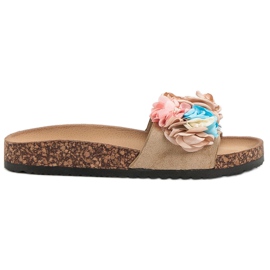 Cm Paris Tofflor Med Blommor brun