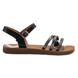 Camo Platta sandaler med cubic zirconia svart