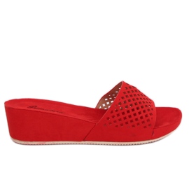 Röda openwork tofflor JS-03 Röd