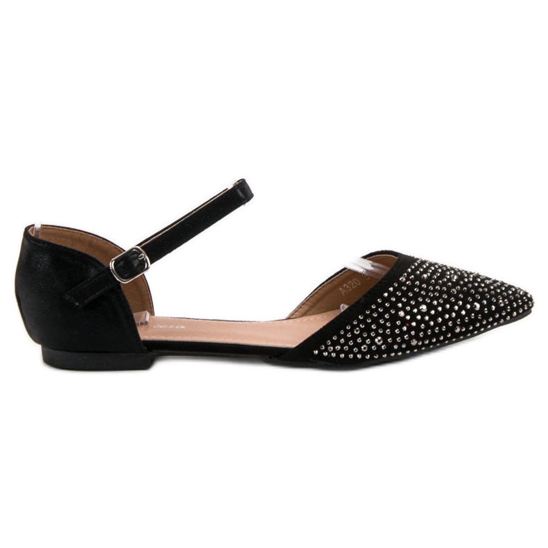 Primavera Fästade ballerinor med cubic zirconia svart