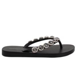 Eleganta svarta flip-flops med stenar JH69 Black