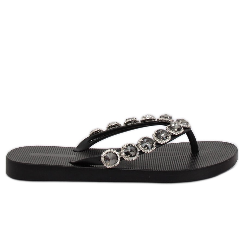 Eleganta svarta flip-flops med stenar JH69 Black