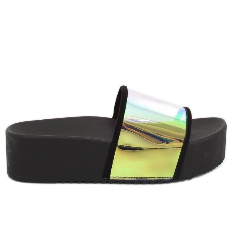 Holografiska svarta CK81P Svarta tofflor gul