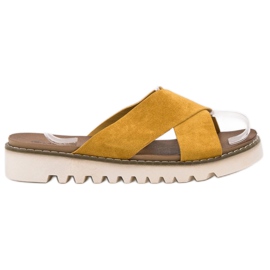 Laura Mode Senap mocka tofflor gul