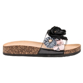 Super Me Tofflor Med Blommor svart mångfärgad