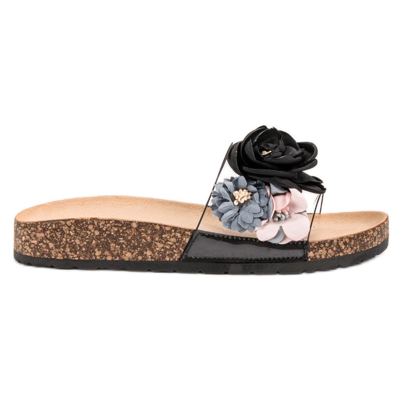 Super Me Tofflor Med Blommor svart mångfärgad