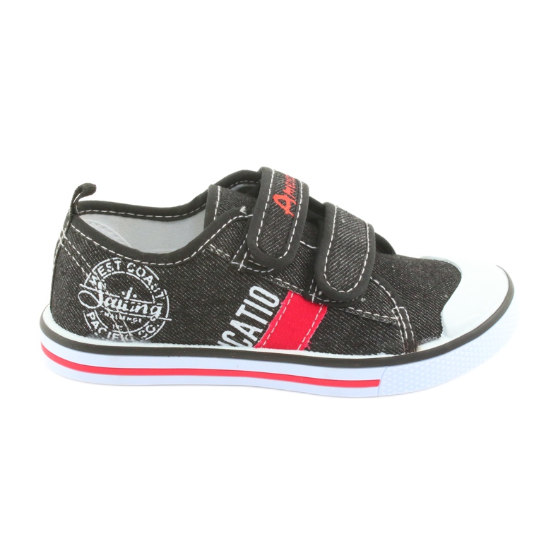 American Club svarta jeans kardborreband sneakers vit röd