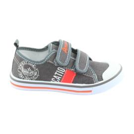 American Club grå jeans kardborreband sneakers vit orange