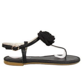 Svarta sandaler med en blomma T314P Svart