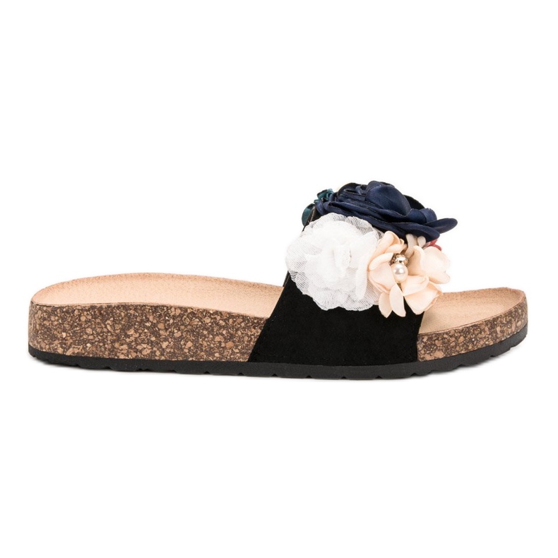 SHELOVET Mocka tofflor med blommor svart