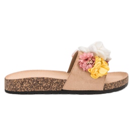 SHELOVET Mocka tofflor med blommor brun