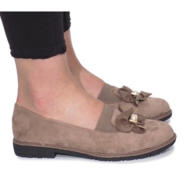 Kaki slip-on skor med en Pearl Inside rosett mångfärgad grön