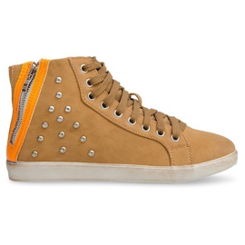 Höga sneakers med dubbar 6573 Camel brun mångfärgad