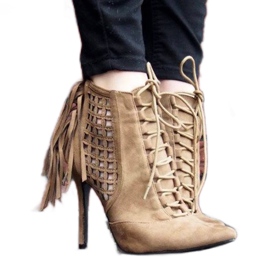 Rikt dekorerade höga sandaler 11047 khaki kaki