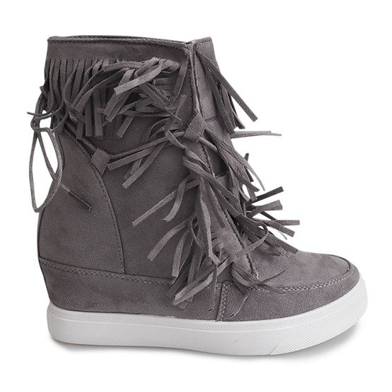 Wedge Sneakers With Fringes Boho 881-2 Grå