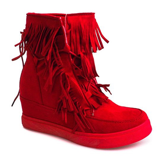 Wedge Sneakers With Fringes Boho 881-2 Red röd