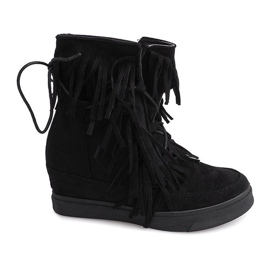 Wedge Sneakers With Fringes Boho 881-2 Svart