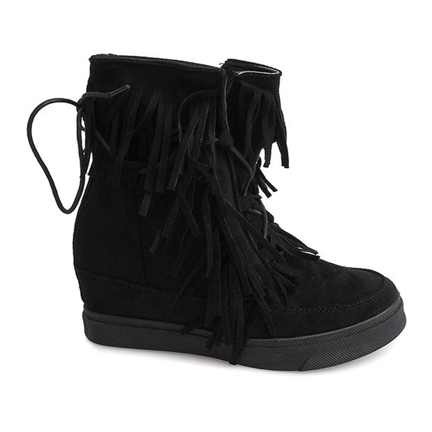 Wedge Sneakers With Fringes Boho 881-2 Svart