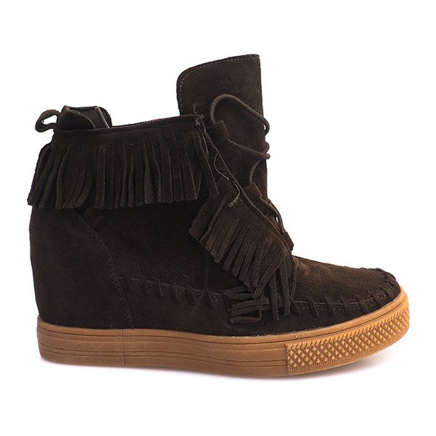 Wedge Sneakers With Fringes Boho F3 Grön