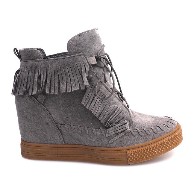 Wedge Sneakers With Fringes Boho F3 Grå