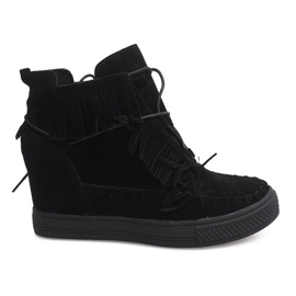Wedge Sneakers With Fringes Boho F3 Black svart