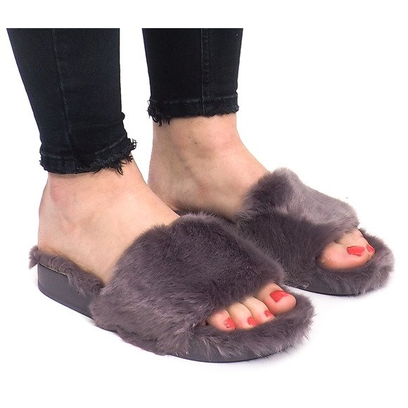 Tofflor Med Päls 833 Grå