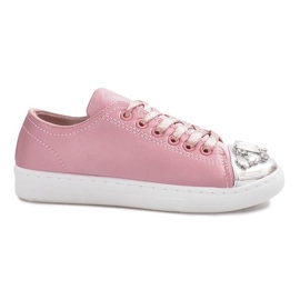 Beige dekorerade diamantsneakers rosa