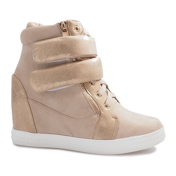 Beige sneakers i mocka med kardborreband Amelia