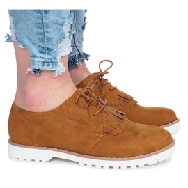 Kamel loafers med krossande hårda fransar brun