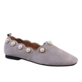 Svarta ballerinor med pärlor 588C-12A grå