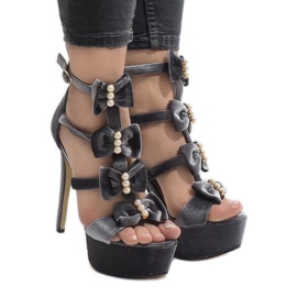 Mockasandaler på hög klack M249 grå svart