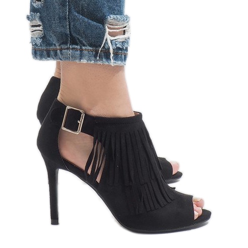 Svarta boho stövlar på häl 1551-149