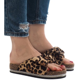 Leopard tofflor med rosett N-33 brun