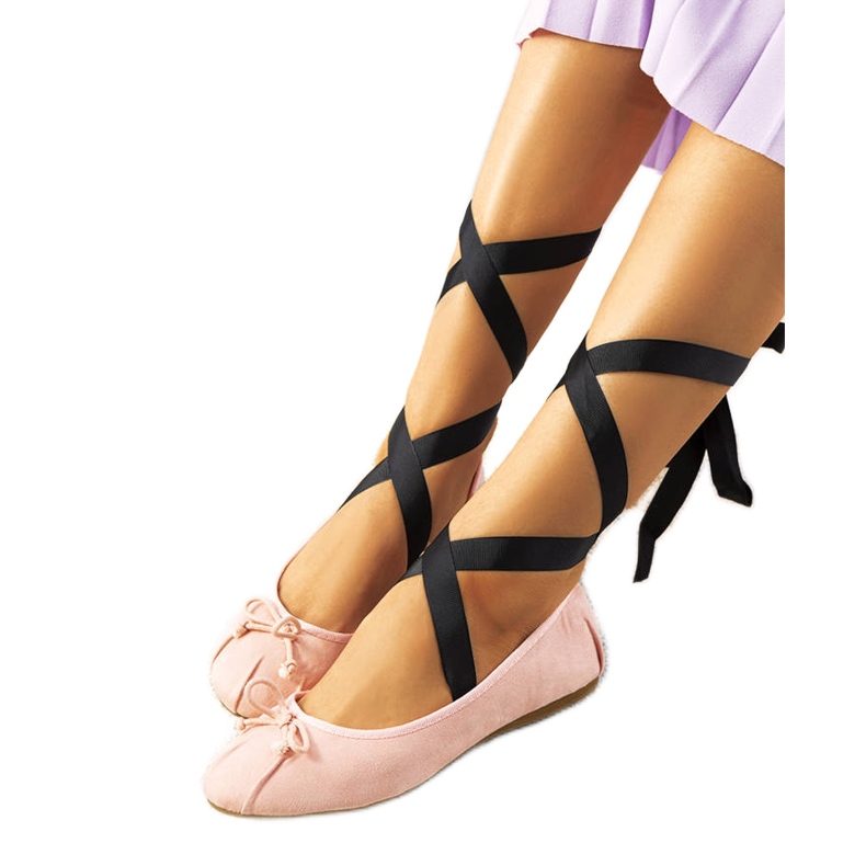 Rosa spetsiga ballerinor med B-62 rosetter