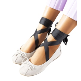 Grå snörning ballerinor med B-62 rosetter