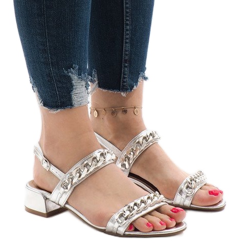 Silverhögklackade sandaler 77-15 grå