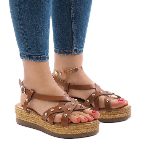 Kamel espadrillessandaler på 314-2B-plattformen brun